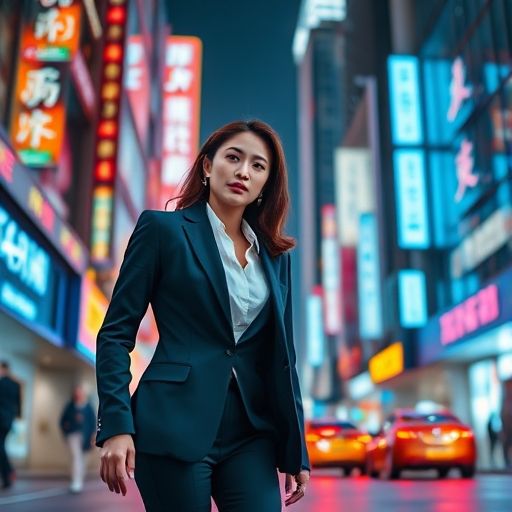 夜晚广州街头的商务模特