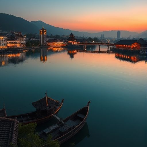 夜晚珠江边散步场景
