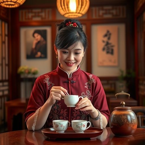 广州茶肆中的喝茶妹子