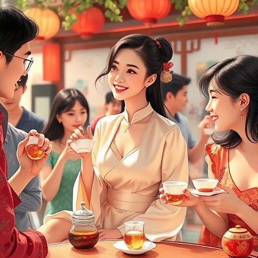 年轻人茶会互动场景