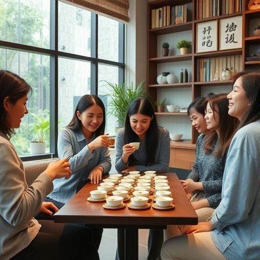 朋友们在品茶工作室品茶