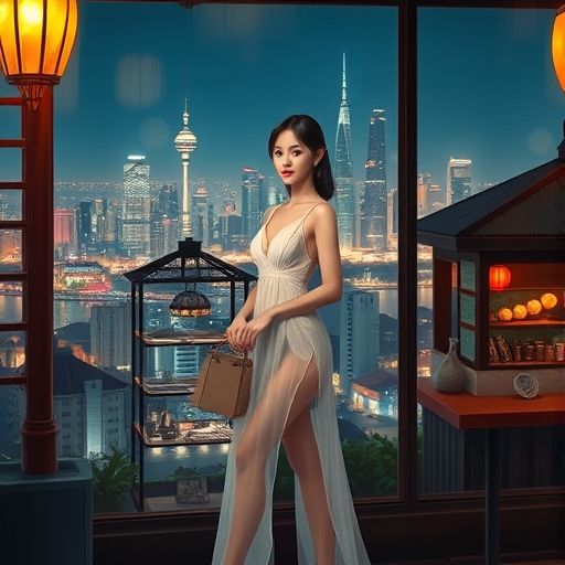 茶室夜景与城市风光