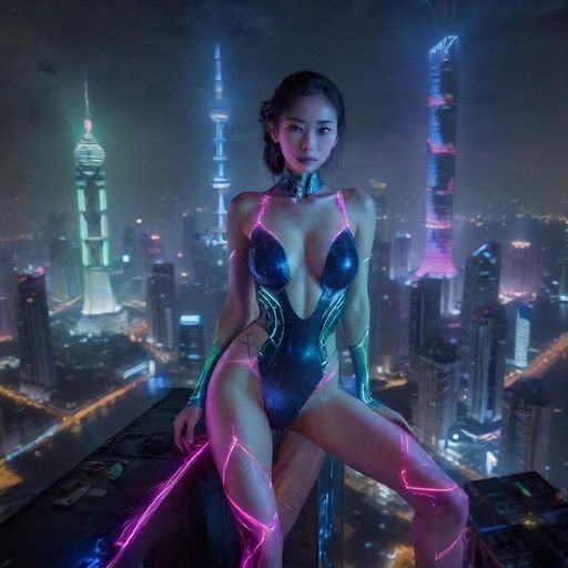 广州夜景下的城市天际线