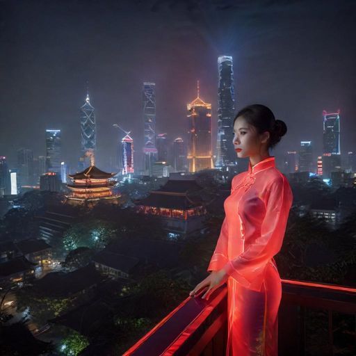 城市夜景中的茶室