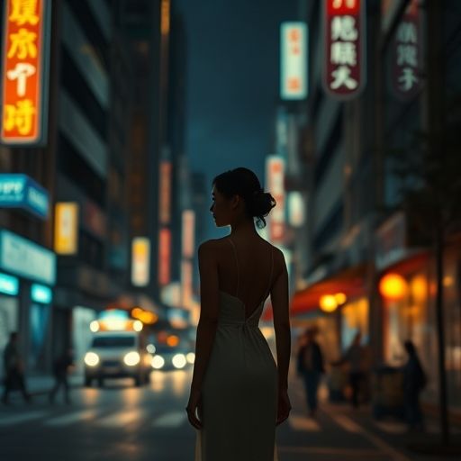 在都市夜景中寻找方向的人影