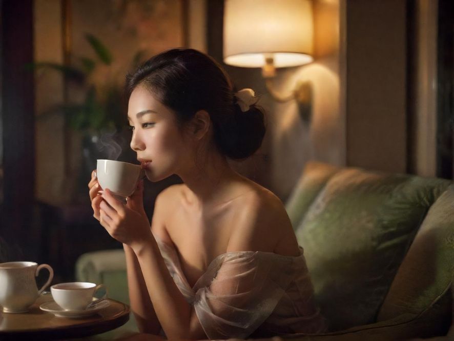一位在深圳私人会所享受品茶时光的女士