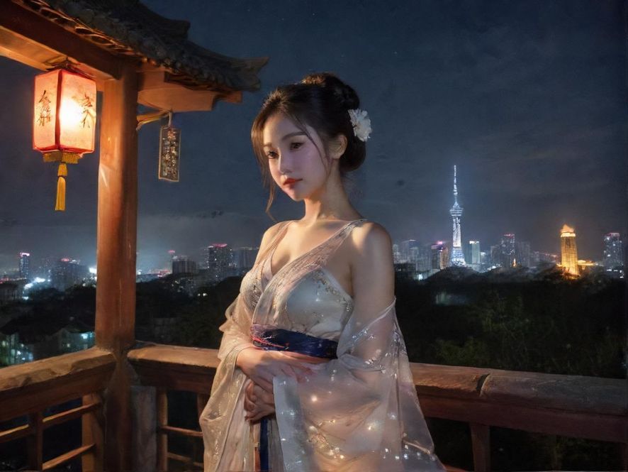 广州夜景与手机信息界面叠加