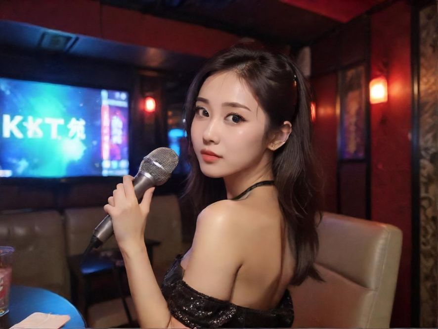 一个充满奢华感的夜总会KTV包厢，昏暗的灯光下，霓虹灯光闪烁，真皮沙发舒适，酒水摆放整齐，营造出纸醉金迷的娱乐氛围。