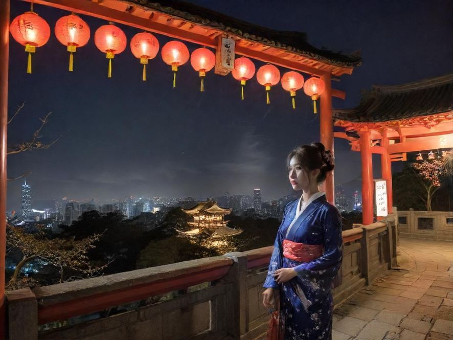 都市夜色下的霓虹灯