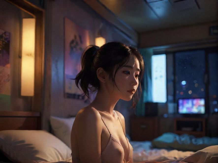 城市夜景下，一个疲惫的身影