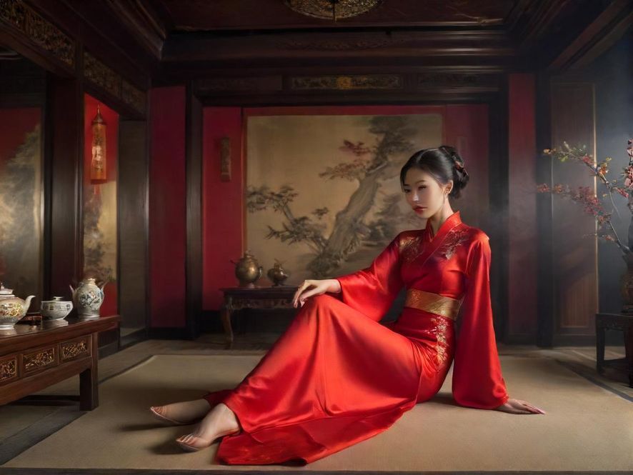 深圳茶社茶艺表演，传统服饰，复古氛围