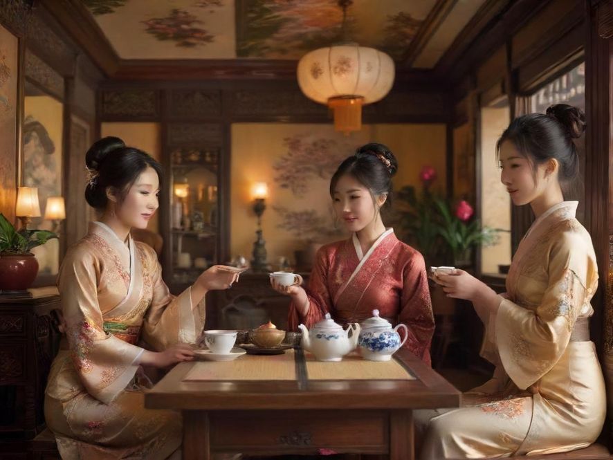 温馨茶室品茶场景