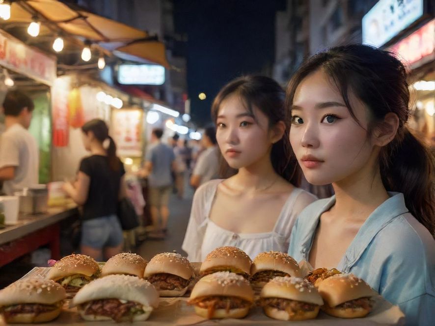 宝安区夜市小吃摊位的近景温馨画面
