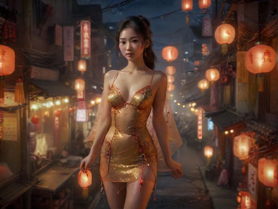 繁华都市夜景，灯光璀璨