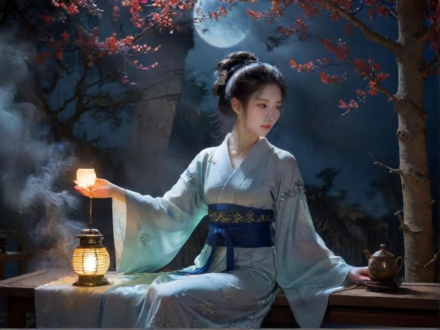精致茶具与柔和灯光