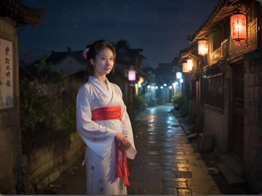广州夜景霓虹灯光下的城市街道