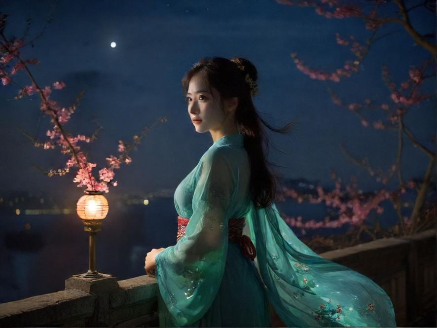 广州海珠区夜晚街头景象，霓虹灯闪烁