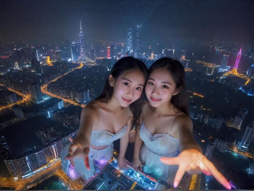 广州天河区夜景全景图