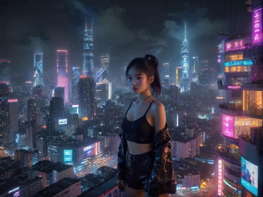 繁忙都市的夜景，霓虹灯光下透露着一丝神秘与诱惑