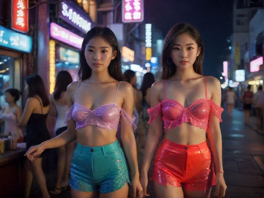 璀璨的城市夜景下，霓虹灯光映照出街头酒吧的活力，预示着一场狂欢的开始。