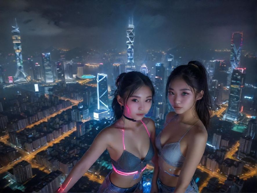 深圳璀璨夜景，高楼林立，车水马龙，充满未来感