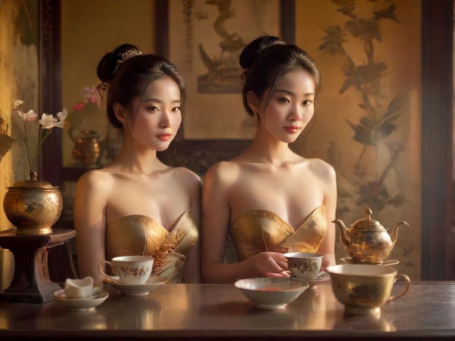 古朴茶具与温暖光线