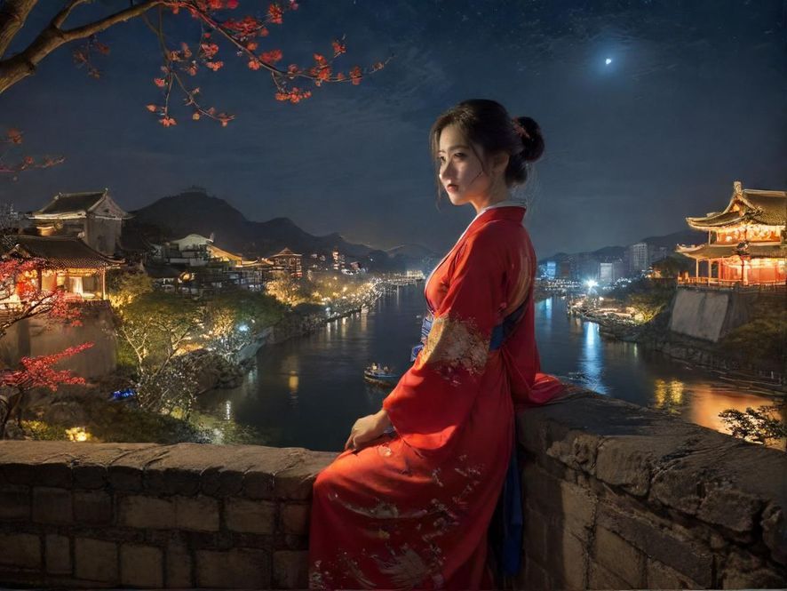 广州夜景朦胧灯光