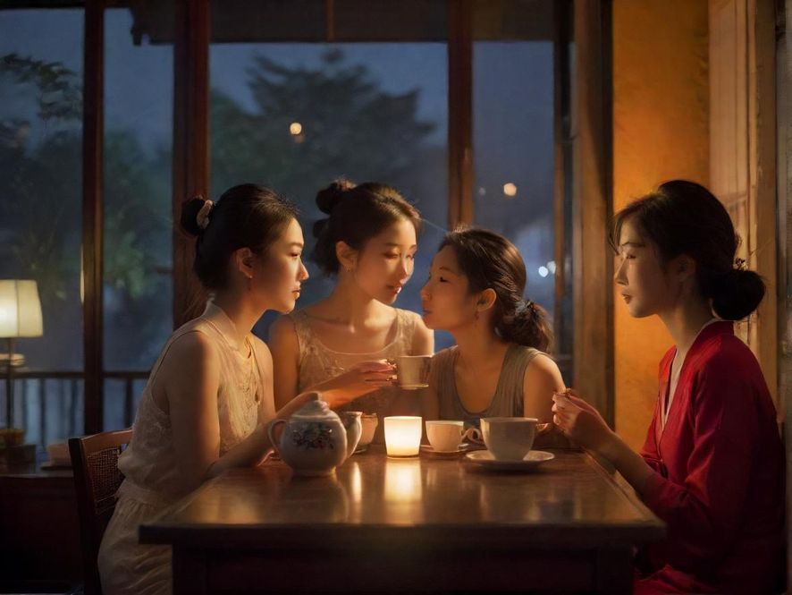 广州白云喝茶文艺窗边场景