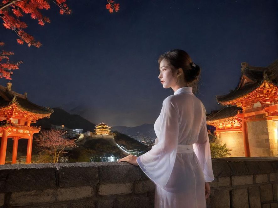 广州私密会所的夜晚入口，灯光柔和，营造出一种神秘而诱人的氛围，与周围的城市街景融为一体。
