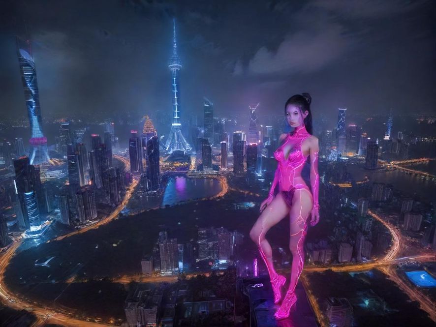 广州夜景霓虹闪烁