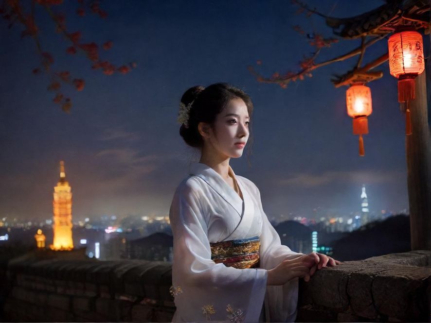 夜色中的广州市区桑拿会所外景，灯火辉煌