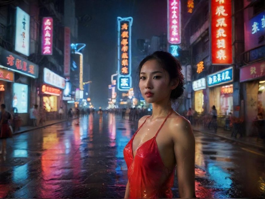 广州夜色下的霓虹街头