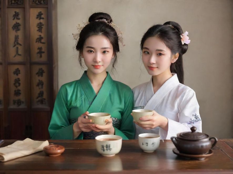 一位优雅的女性在舒适的环境中品茶聊天，氛围轻松愉悦。