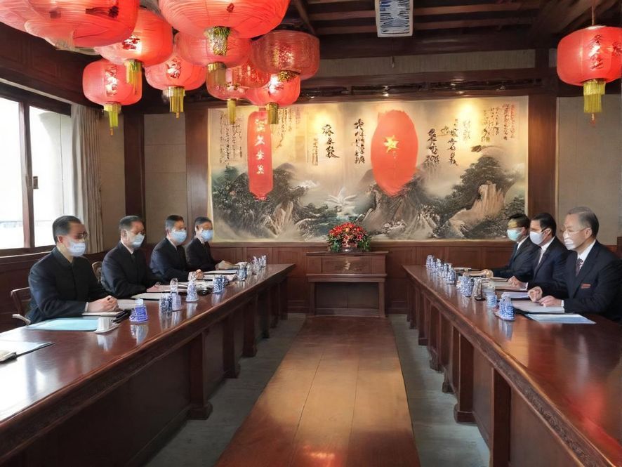 广州一家高端水疗会所的大堂，装修豪华，融合现代与中式元素，灯光柔和，营造出宁静舒适的氛围。