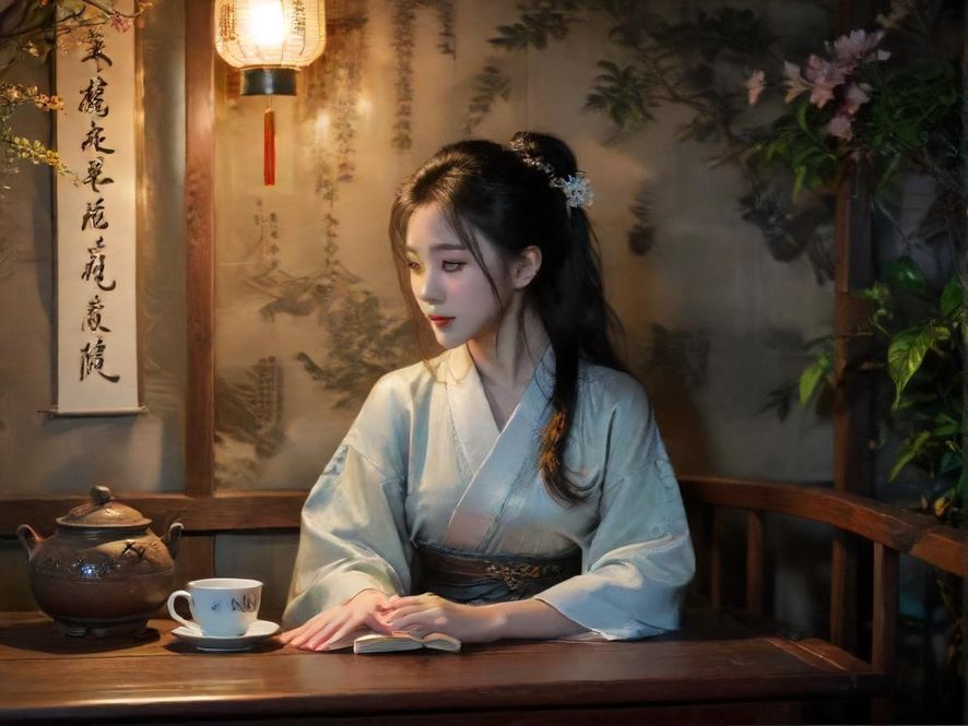 一个古色古香的茶馆里,几位朋友围坐一桌,在暖色调的灯光下低声交谈,氛围温馨而私密,仿佛在分享着只有彼此才懂的秘密。