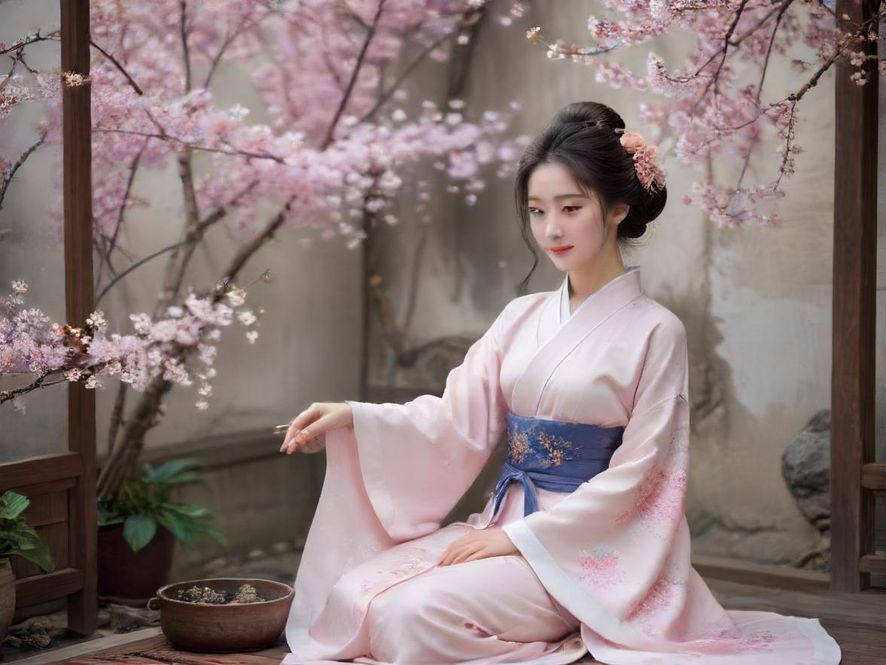 一位身着优雅服饰的“花社区老师”正在雅致的房间里提供沉浸式服务,背景是温馨的室内装饰。