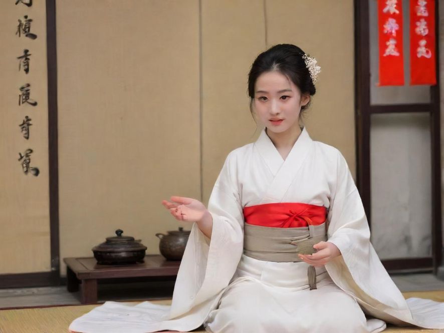 一位身着素雅茶服的女子,在古色古香的茶室中,以优雅的姿态进行着茶道表演,动作流畅而富有韵律感。