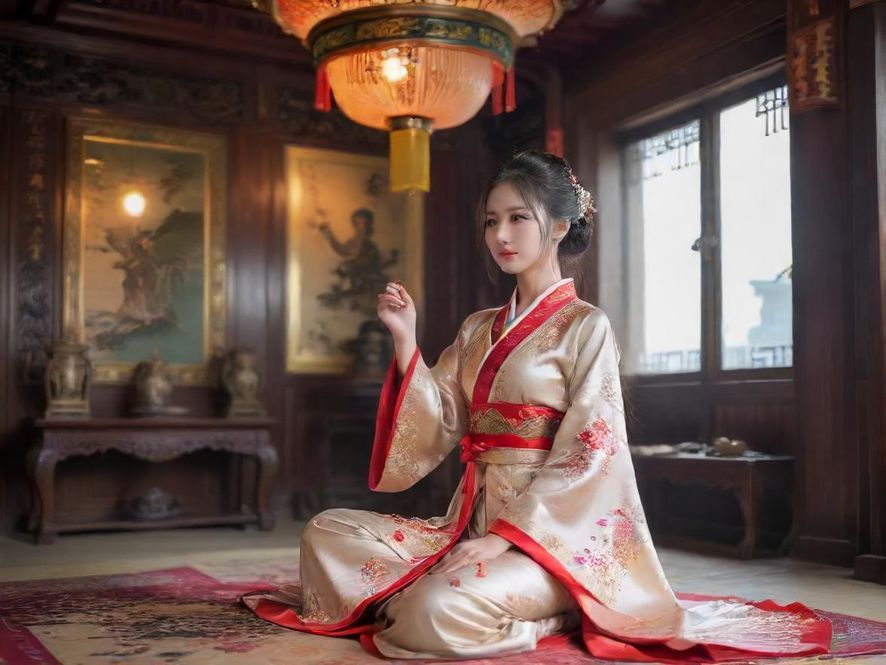 一位气质优雅的东方女性,身姿曼妙,在柔和灯光下展现出迷人的风采。